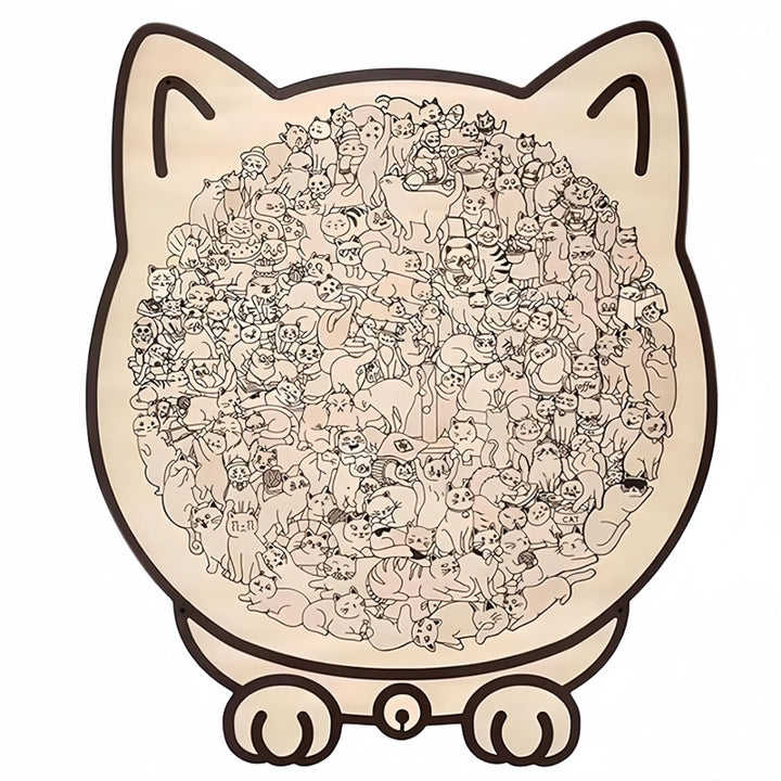 Cat-Shaped Wooden Puzzle - Unique Irregular Pieces Gift for Cat Lovers