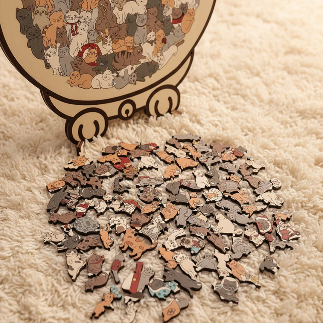 Cat-Shaped Wooden Puzzle - Unique Irregular Pieces Gift for Cat Lovers