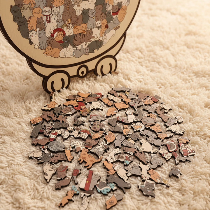 Cat-Shaped Wooden Puzzle - Unique Irregular Pieces Gift for Cat Lovers