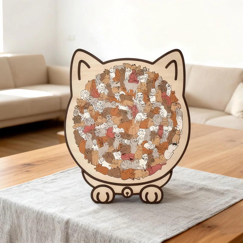Cat-Shaped Wooden Puzzle - Unique Irregular Pieces Gift for Cat Lovers