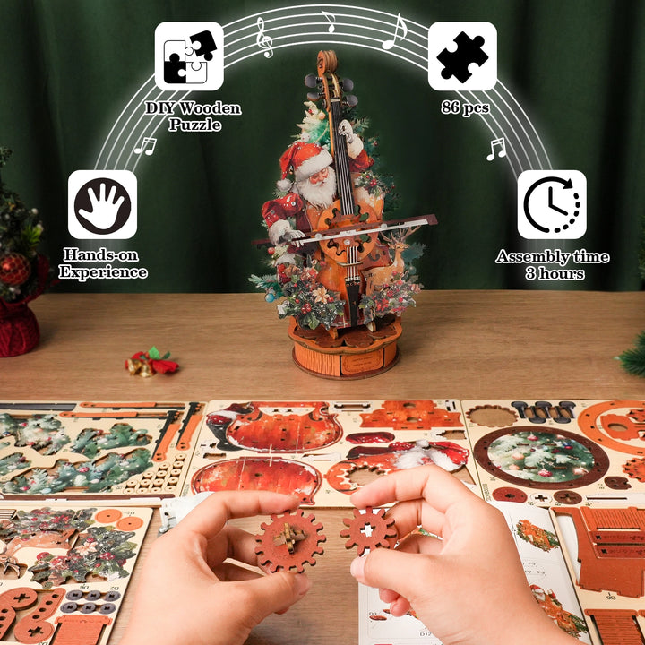Christmas Cello Music Box Puzzle – Wooden DIY Craft