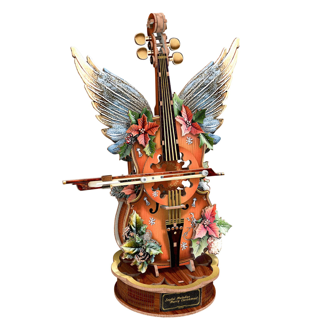 Christmas Holly Cello – DIY Wooden Music Box Puzzle | 3D Handcrafted Holiday Gift