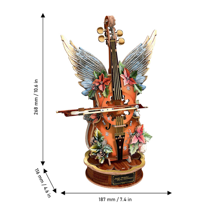 Christmas Holly Cello – DIY Wooden Music Box Puzzle | 3D Handcrafted Holiday Gift