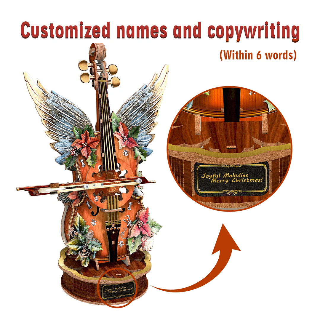 Christmas Holly Cello – DIY Wooden Music Box Puzzle | 3D Handcrafted Holiday Gift