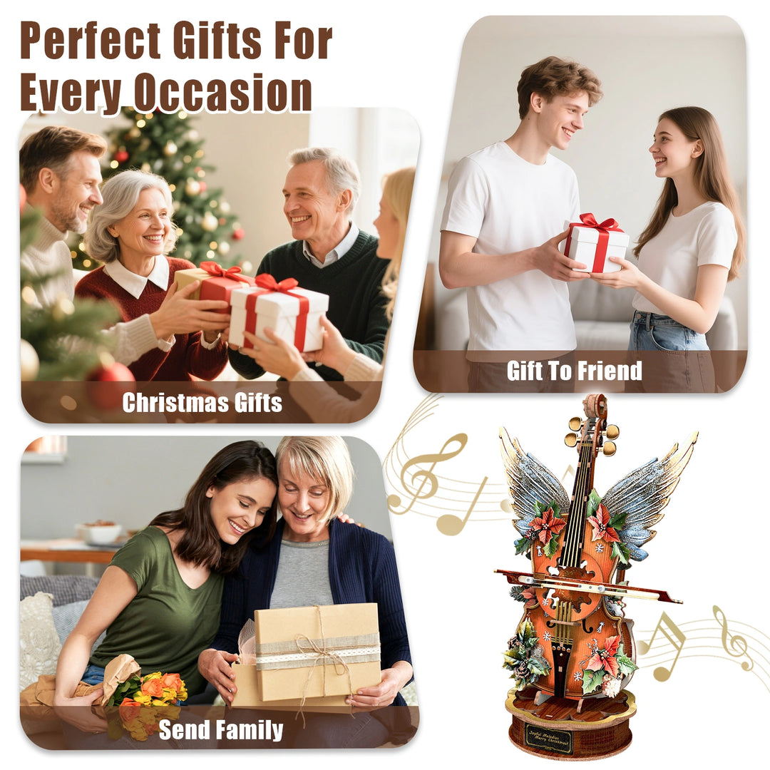 Christmas Holly Cello – DIY Wooden Music Box Puzzle | 3D Handcrafted Holiday Gift