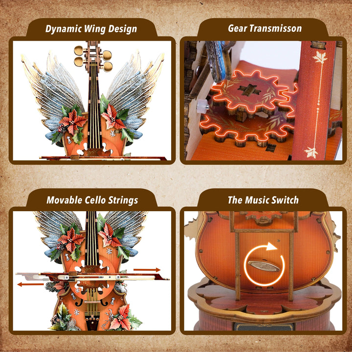 Christmas Holly Cello – DIY Wooden Music Box Puzzle | 3D Handcrafted Holiday Gift
