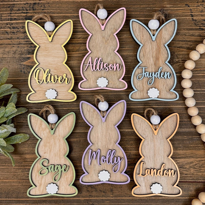 Custom 3D Easter Basket Tag – Personalized Bunny Name Tag, Wooden Spring Easter Tag for Kids