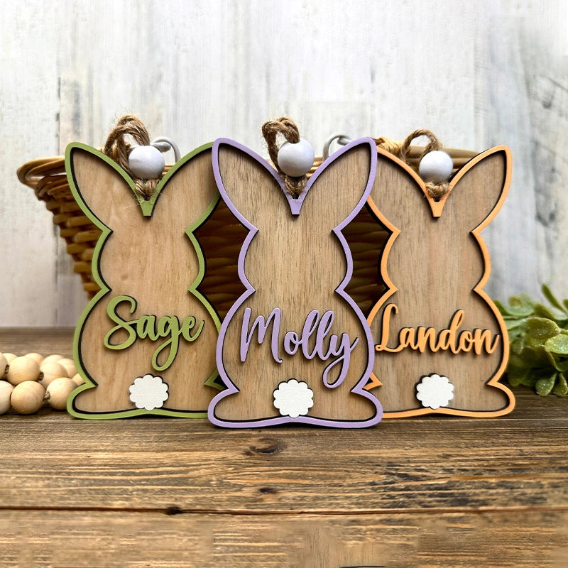 Custom 3D Easter Basket Tag – Personalized Bunny Name Tag, Wooden Spring Easter Tag for Kids