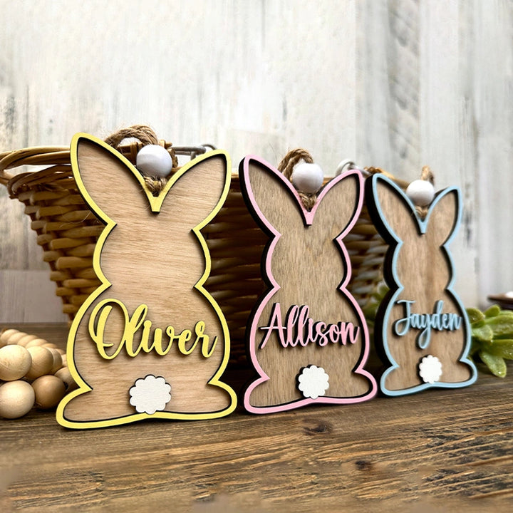 Custom 3D Easter Basket Tag – Personalized Bunny Name Tag, Wooden Spring Easter Tag for Kids