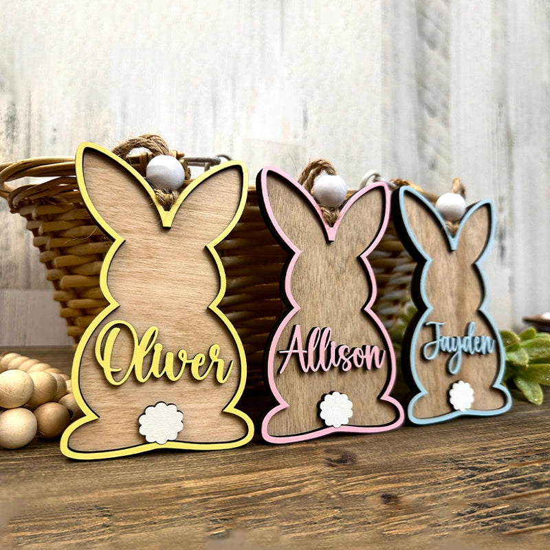 Custom 3D Easter Basket Tag – Personalized Bunny Name Tag, Wooden Spring Easter Tag for Kids