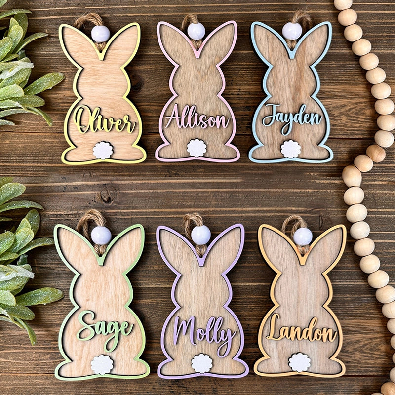 Custom 3D Easter Basket Tag – Personalized Bunny Name Tag, Wooden Spring Easter Tag for Kids