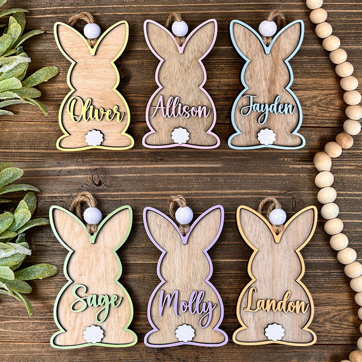 Custom 3D Easter Basket Tag – Personalized Bunny Name Tag, Wooden Spring Easter Tag for Kids