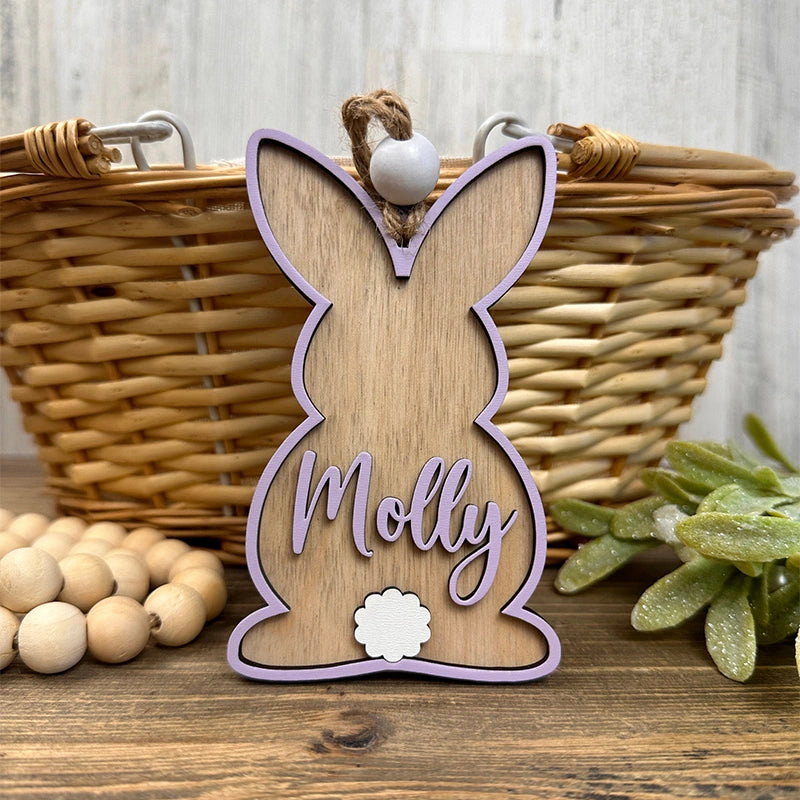 Custom 3D Easter Basket Tag – Personalized Bunny Name Tag, Wooden Spring Easter Tag for Kids