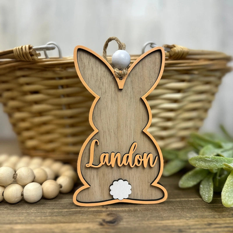 Custom 3D Easter Basket Tag – Personalized Bunny Name Tag, Wooden Spring Easter Tag for Kids