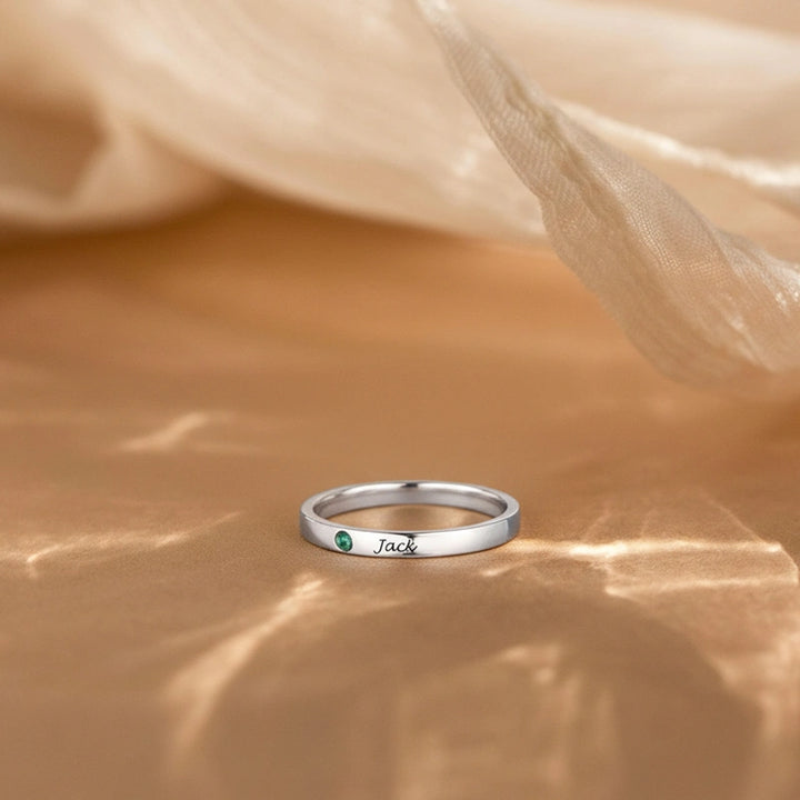 Custom Birthstone Ring, Personalized Silver Engraved Ring, Minimalist Daily Promise Ring Gift for Girlfriend, Wife or Mom
