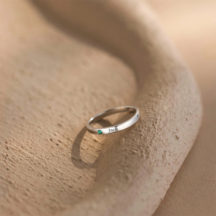 Custom Birthstone Ring, Personalized Silver Engraved Ring, Minimalist Daily Promise Ring Gift for Girlfriend, Wife or Mom