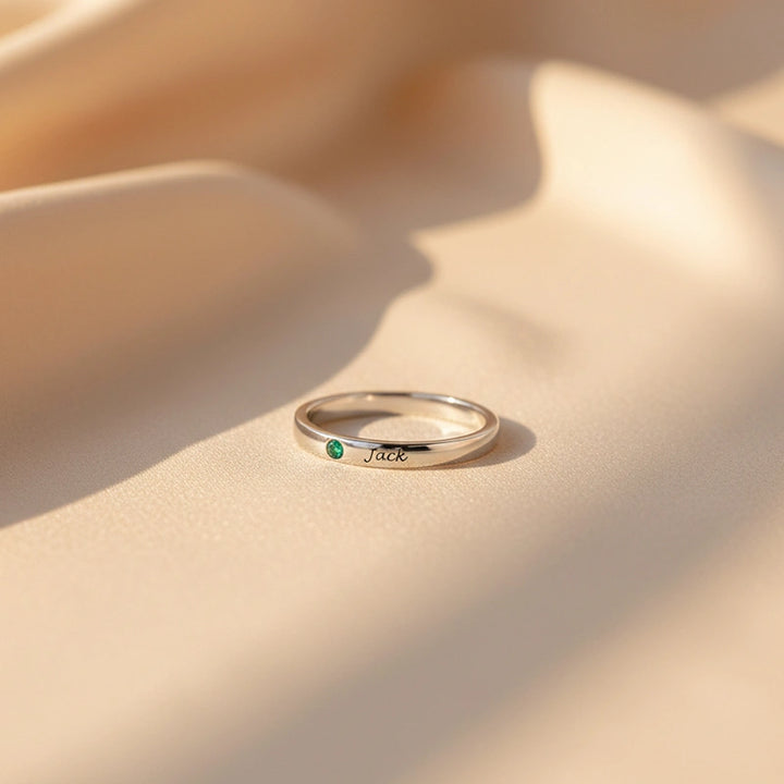 Custom Birthstone Ring, Personalized Silver Engraved Ring, Minimalist Daily Promise Ring Gift for Girlfriend, Wife or Mom