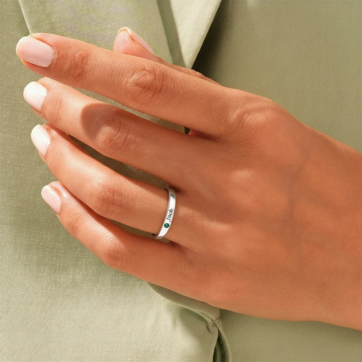 Custom Birthstone Ring, Personalized Silver Engraved Ring, Minimalist Daily Promise Ring Gift for Girlfriend, Wife or Mom