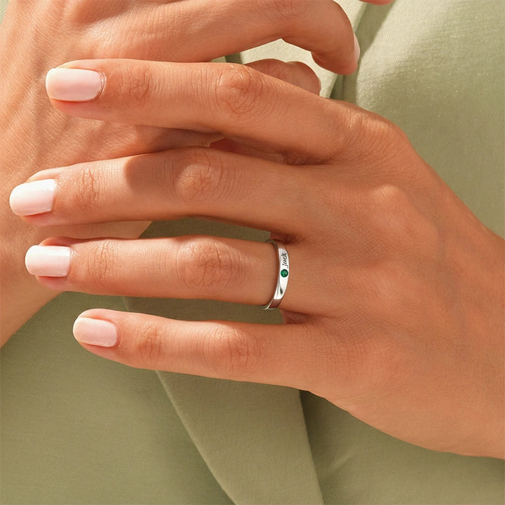 Custom Birthstone Ring, Personalized Silver Engraved Ring, Minimalist Daily Promise Ring Gift for Girlfriend, Wife or Mom