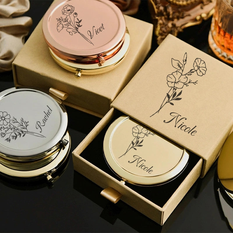 Custom Bridesmaids Makeup Mirror Set – Engraved Compact Mirror with Name, Personalized Bridal Party Gift, Bridesmaid Proposal & Bridal Shower Gift