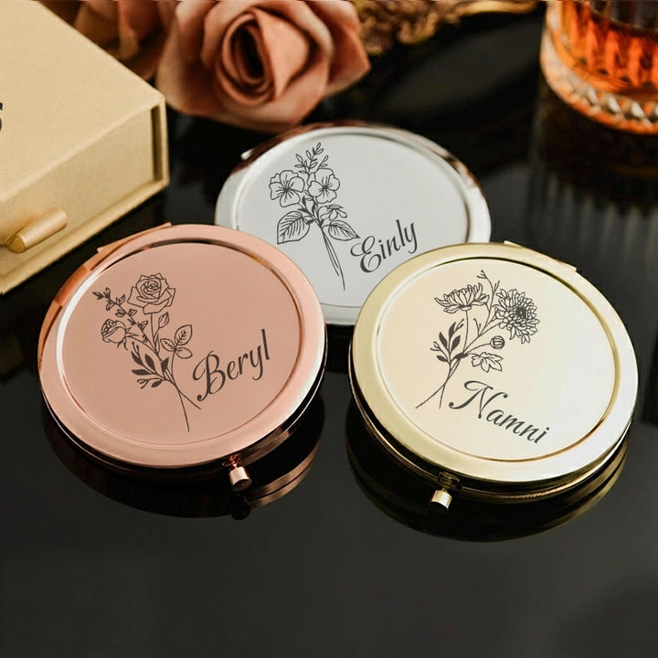 Custom Bridesmaids Makeup Mirror Set – Engraved Compact Mirror with Name, Personalized Bridal Party Gift, Bridesmaid Proposal & Bridal Shower Gift