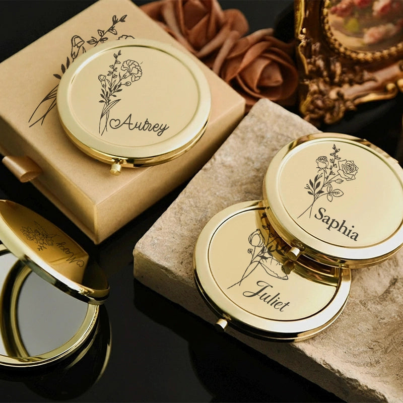 Custom Bridesmaids Makeup Mirror Set – Engraved Compact Mirror with Name, Personalized Bridal Party Gift, Bridesmaid Proposal & Bridal Shower Gift