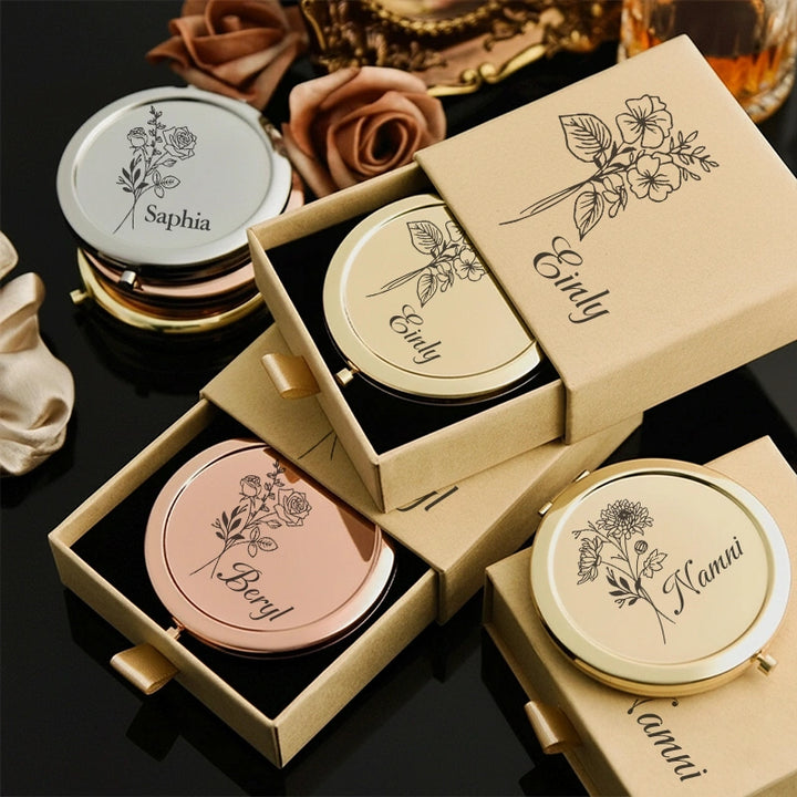 Custom Bridesmaids Makeup Mirror Set – Engraved Compact Mirror with Name, Personalized Bridal Party Gift, Bridesmaid Proposal & Bridal Shower Gift