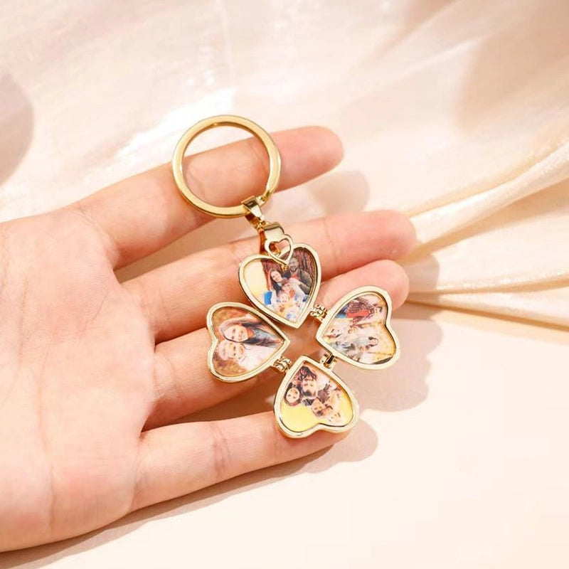 Custom Heart Locket Photo Keychain – Lucky Clover Folding Picture Keychain | Personalized Gift for Mom, Grandma, First Mother’s Day