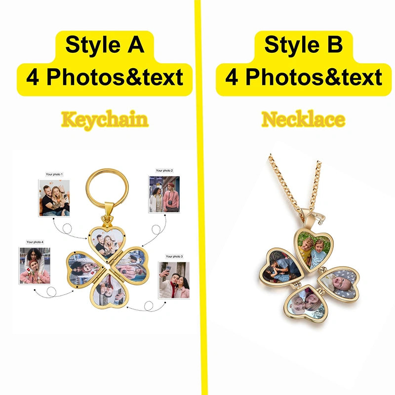 Custom Heart Locket Photo Keychain – Lucky Clover Folding Picture Keychain | Personalized Gift for Mom, Grandma, First Mother’s Day