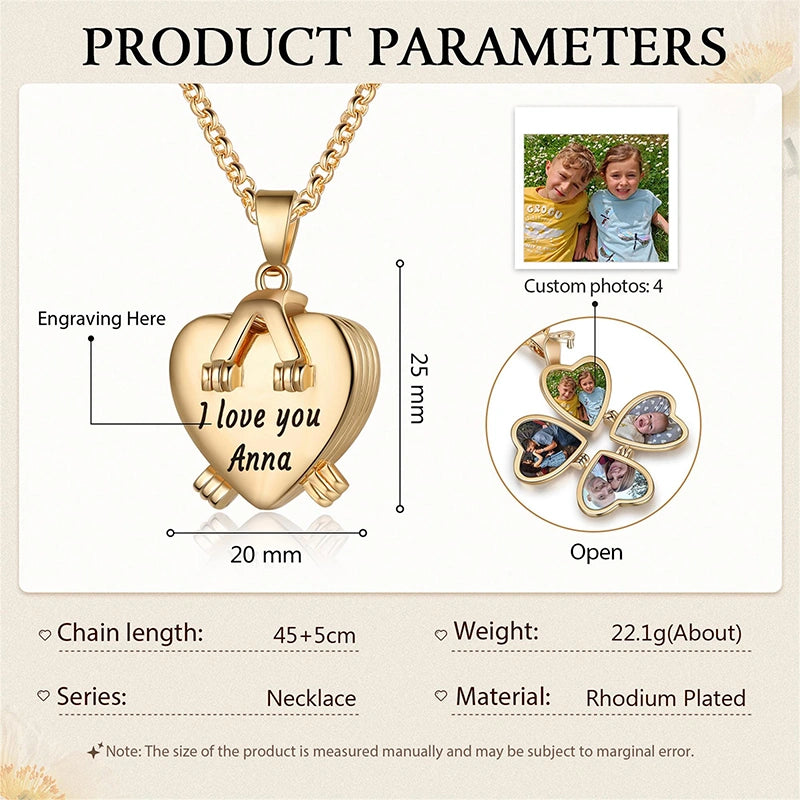 Custom Heart Locket Photo Keychain – Lucky Clover Folding Picture Keychain | Personalized Gift for Mom, Grandma, First Mother’s Day