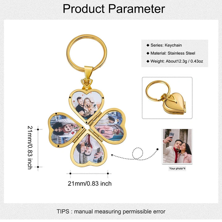 Custom Heart Locket Photo Keychain – Lucky Clover Folding Picture Keychain | Personalized Gift for Mom, Grandma, First Mother’s Day