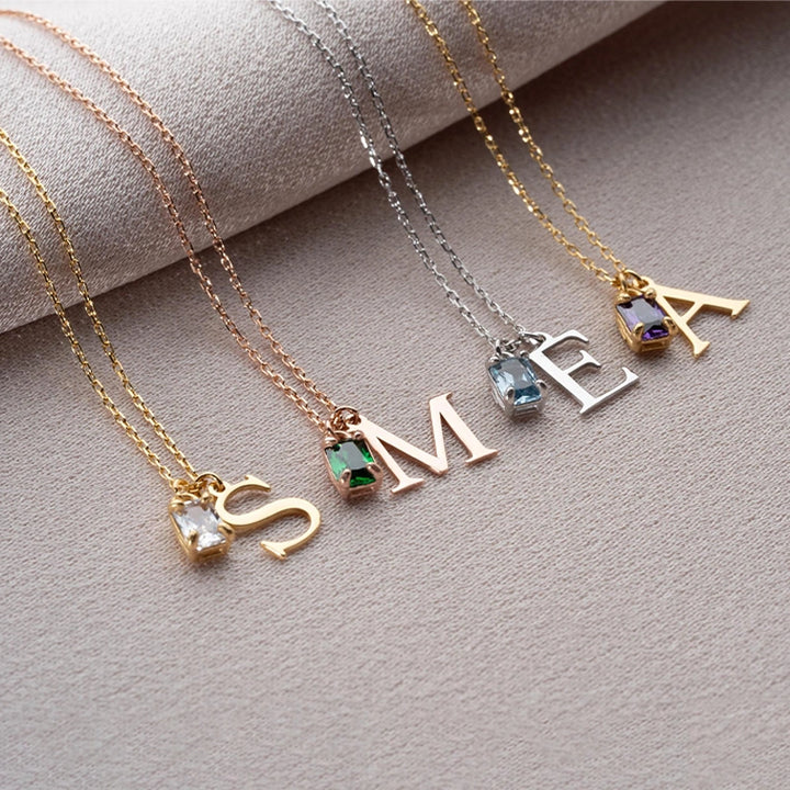 Custom Initial Necklace with Birthstone – Personalized Tiny Letter Necklace for Mom, Minimalist Jewelry Gift for Her