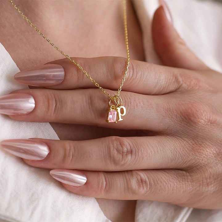 Custom Initial Necklace with Birthstone – Personalized Tiny Letter Necklace for Mom, Minimalist Jewelry Gift for Her