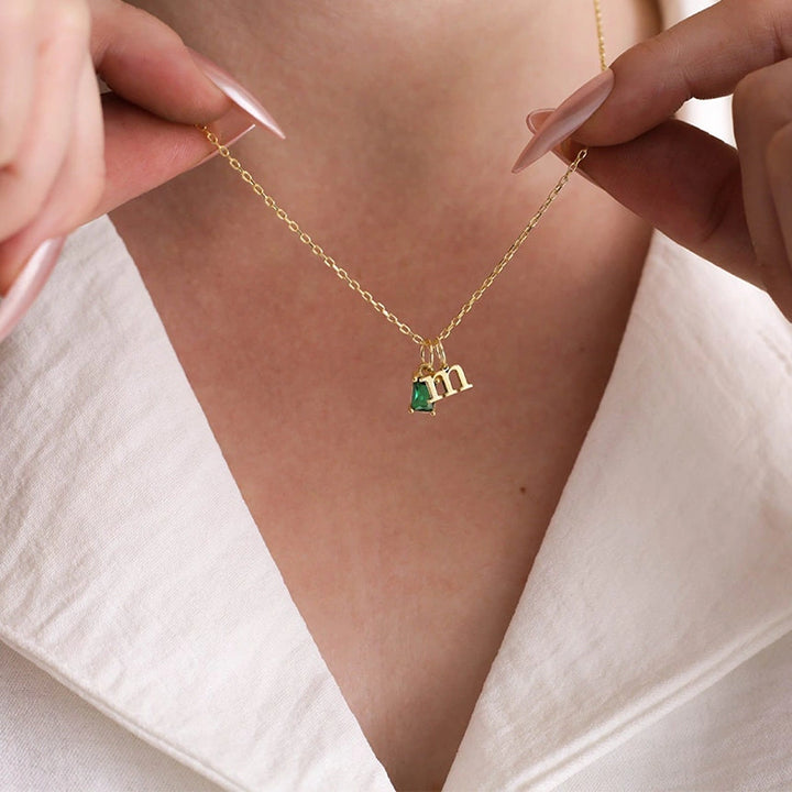 Custom Initial Necklace with Birthstone – Personalized Tiny Letter Necklace for Mom, Minimalist Jewelry Gift for Her