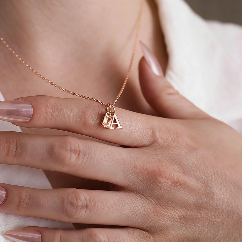 Custom Initial Necklace with Birthstone – Personalized Tiny Letter Necklace for Mom, Minimalist Jewelry Gift for Her