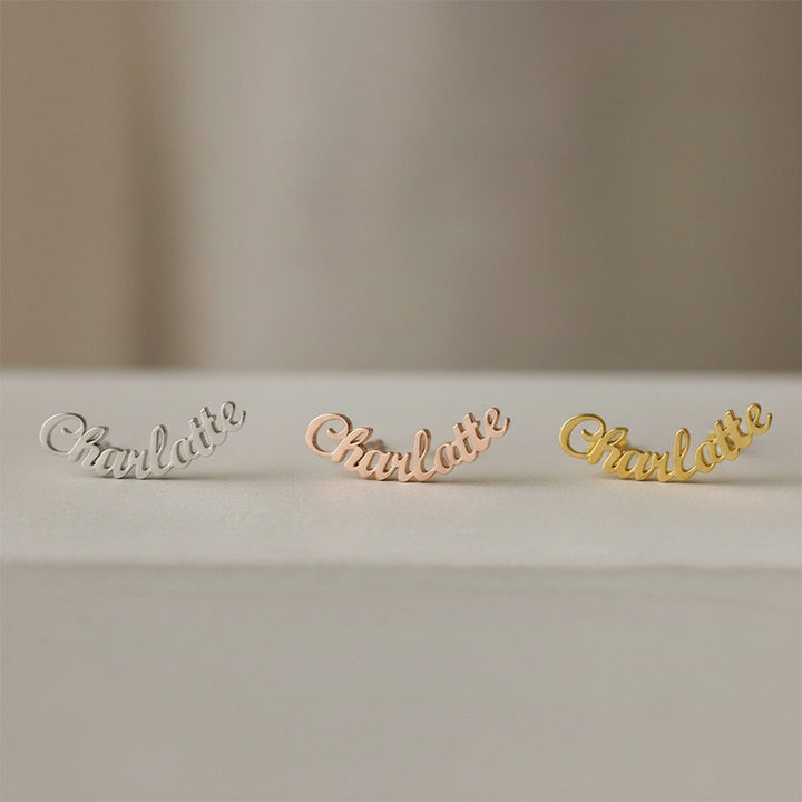 Custom Name Earrings – Personalized Minimalist Stud Earrings, Sterling Silver Gift for Her & Mother