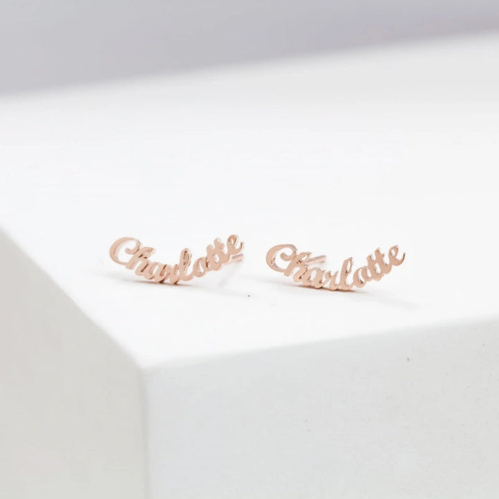 Custom Name Earrings – Personalized Minimalist Stud Earrings, Sterling Silver Gift for Her & Mother