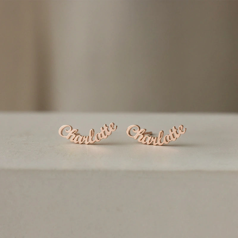 Custom Name Earrings – Personalized Minimalist Stud Earrings, Sterling Silver Gift for Her & Mother