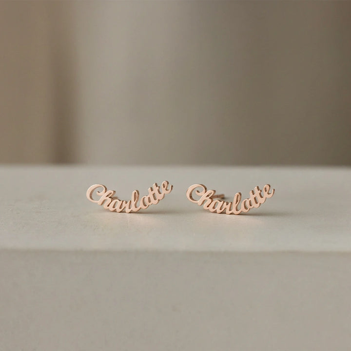 Custom Name Earrings – Personalized Minimalist Stud Earrings, Sterling Silver Gift for Her & Mother