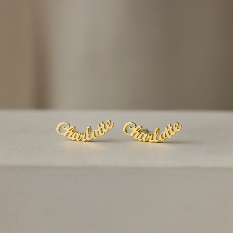 Custom Name Earrings – Personalized Minimalist Stud Earrings, Sterling Silver Gift for Her & Mother