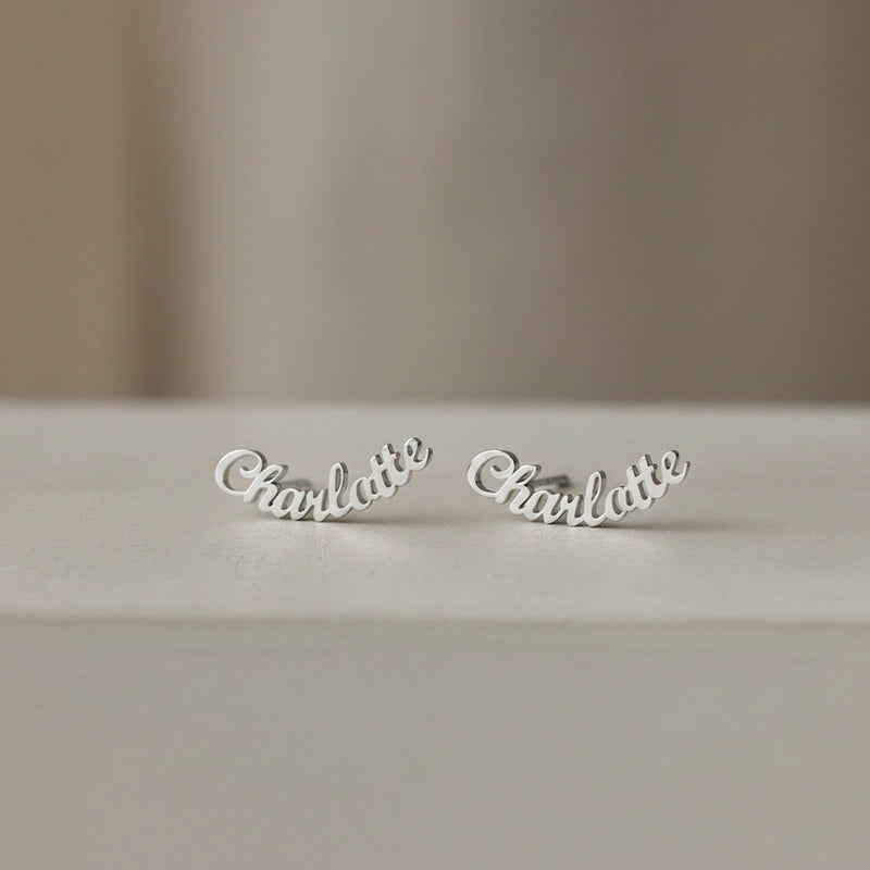 Custom Name Earrings – Personalized Minimalist Stud Earrings, Sterling Silver Gift for Her & Mother