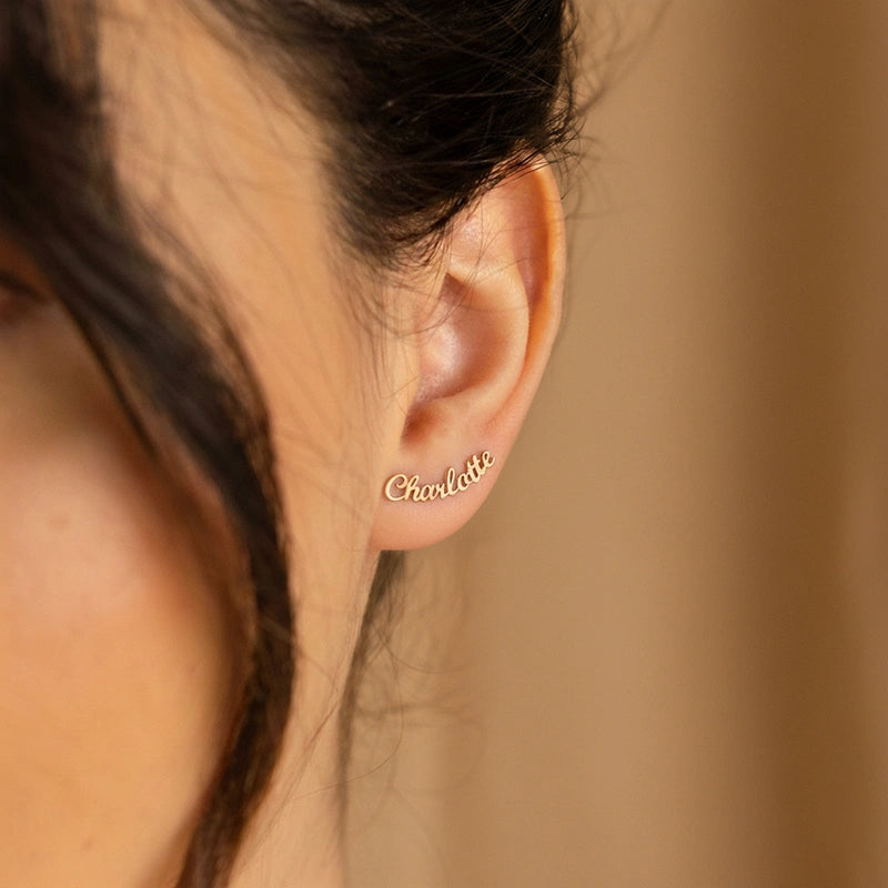 Custom Name Earrings – Personalized Minimalist Stud Earrings, Sterling Silver Gift for Her & Mother