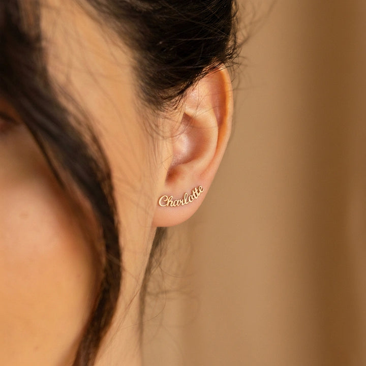 Custom Name Earrings – Personalized Minimalist Stud Earrings, Sterling Silver Gift for Her & Mother