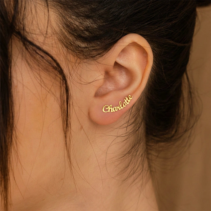 Custom Name Earrings – Personalized Minimalist Stud Earrings, Sterling Silver Gift for Her & Mother