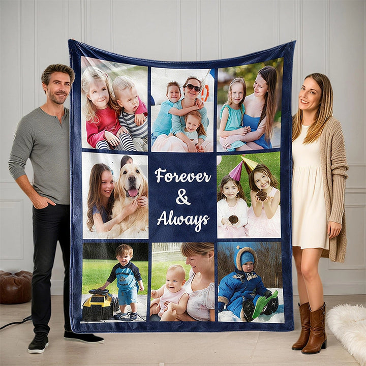 Custom Photo Blanket Collage – Personalized Picture & Text Flannel Blanket, Family, Memorial & Anniversary Gift