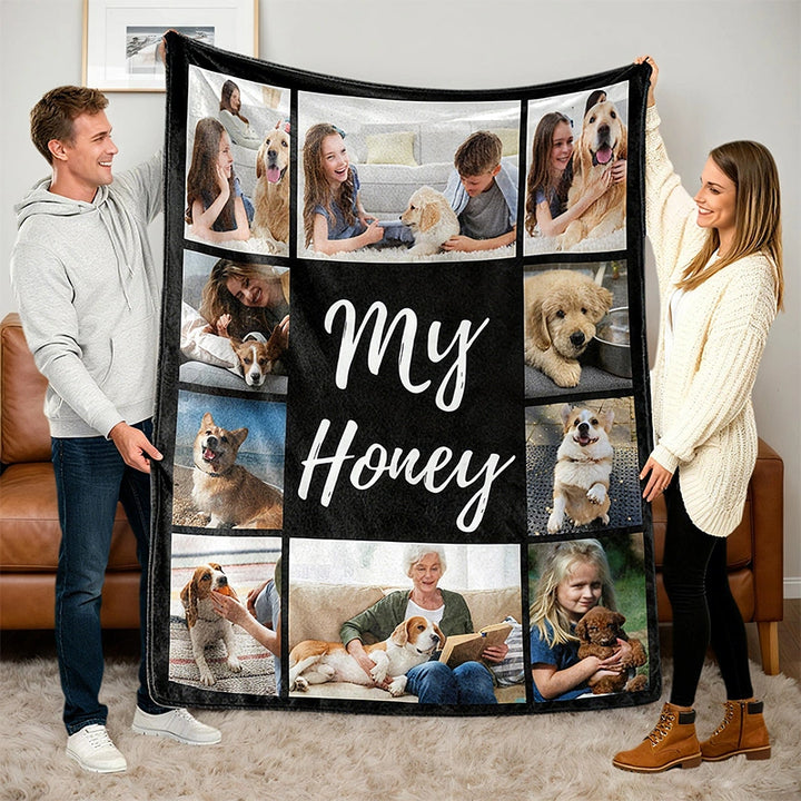 Custom Photo Blanket Collage – Personalized Picture & Text Flannel Blanket, Family, Memorial & Anniversary Gift