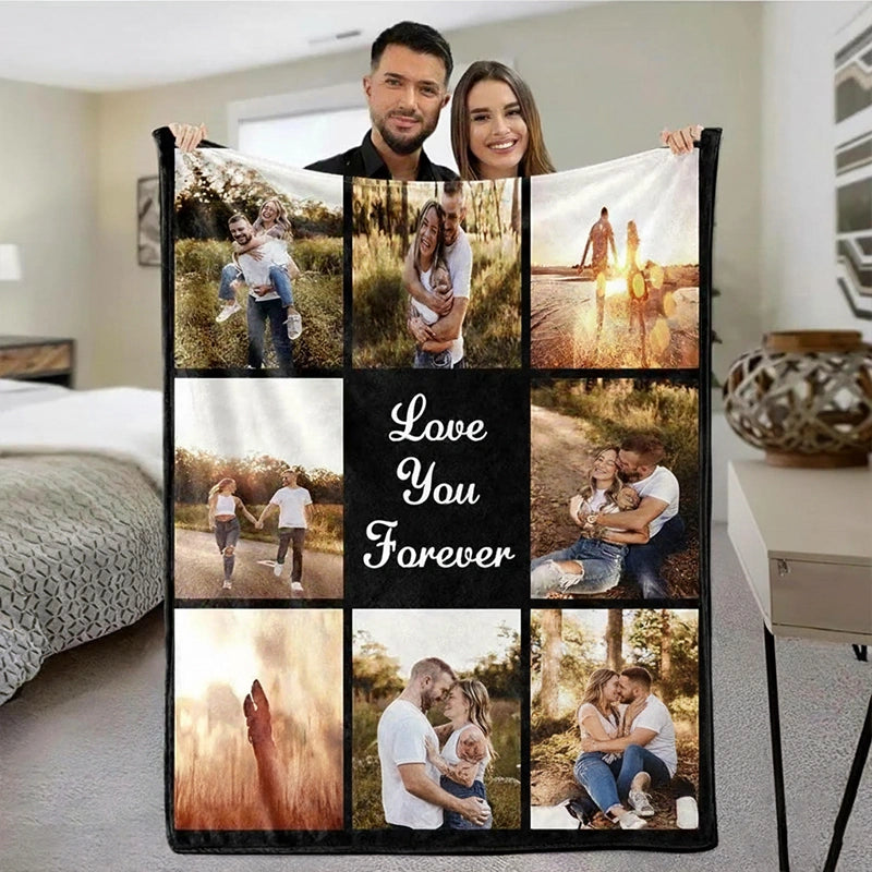 Custom Photo Blanket Collage – Personalized Picture & Text Flannel Blanket, Family, Memorial & Anniversary Gift