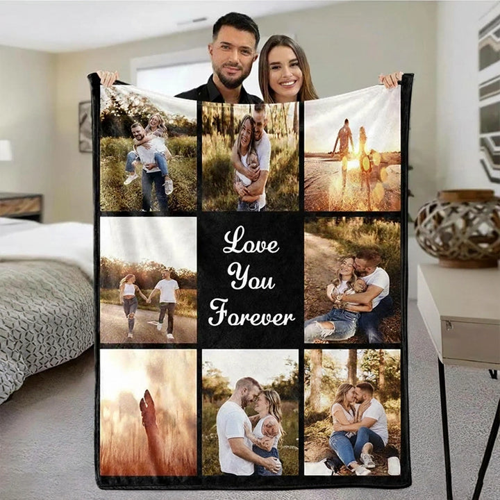 Custom Photo Blanket Collage – Personalized Picture & Text Flannel Blanket, Family, Memorial & Anniversary Gift