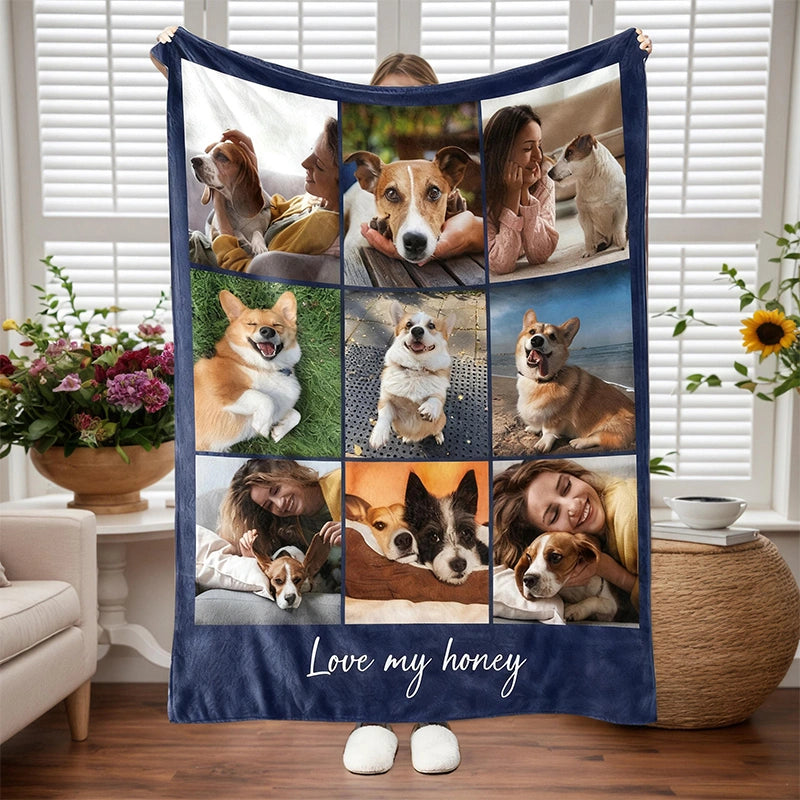 Custom Photo Blanket Collage – Personalized Picture & Text Flannel Blanket, Family, Memorial & Anniversary Gift