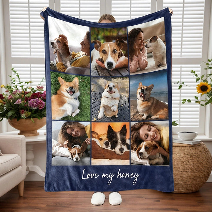 Custom Photo Blanket Collage – Personalized Picture & Text Flannel Blanket, Family, Memorial & Anniversary Gift